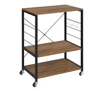 WOLTU Estantería de Cocina con Ruedas, Carrito Auxiliar con Estanteria Almacenaje 3 Niveles, Carro Cocina con 4 Ganchos, Estante de Microondas, Marco Metalico, Marrón Rústico+Negro, 60x40x82,5 cm