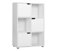 WOLTU Estantería de Exposición para Libros Estantes de Almacenamiento para Piso o Pared con 3 Puertas, MDF, 6 Compartimentos, 59.6x29x91cm SK001ws
