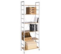 WOLTU Estantería de Pie Alta | de 6 Niveles de Almacenaje, en Salón y Estudio, Estructura Madera y Metal, 60x28x180 cm, Roble Claro + Negro