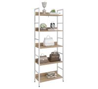 WOLTU Estantería de Pie, Librería 5 Estantes, Estanteria Almacenaje para Salon/Dormitorio/Cocina, 60x27,5x160 cm, Marco Metalico,Blanco+ Roble Claro