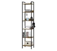 WOLTU Estantería Industrial de 6 Niveles de Almacenaje | Librería con 4 Ganchos Extraíbles, para Salon Estudio y Bibioteca, Madera y Metal, 40x30x187cm
