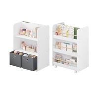 WOLTU Estantería Infantil Móvil, Estantería de Juguetes 2 en 1, Librería Niños con Cajas de Almacenaje, Estantería Multiusos para Habitación Infantil, 62,5x82,5x40 cm, Blanco