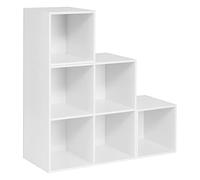 WOLTU Estanteria Libreria con 6 Compartimentos, Estanteria de Almacenamiento de Madera, para Salon, Estudio y Oficina, Blanco+Roble Claro, 90x30x90 cm SK027ws