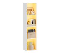 WOLTU Estantería Librería Vertical Alta de 4 Compartimentos Abiertos | con Luz LED Ajustable, en 25 Colores y Varios Modos, 40x29x170 cm, Estilo Moderna, para Oficina/Salón/Dormitorio, Blanco