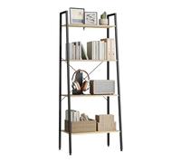WOLTU Estantería Multiusos Moderna | de 4 Niveles, Librería para Sala de Estar, Escalera de Flores, Negro + Roble Claro