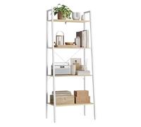 WOLTU Estantería Multiusos Moderna | de 4 Niveles, Librería para Sala de Estar, Escalera de Flores, Negro + Roble Claro