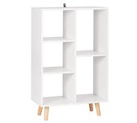 WOLTU Estanteria para Libros de 5 Compartimentos Abiertos, Libreria para Oficina de Casa con Patas de Madera, Mueble Blanco de Almacenamiento para Libros, 60x30x95cm, SK011ws