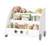 WOLTU Estantería para Niños, Librero Infantil | con 4 Ruedas y 3 Estantes Pequeños, para Habitación Organizador Multiusos, Estante de Mini Libreria, Blanca Madera