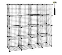 WOLTU Estantería por Módulos Sistema de Estantería Estantes de Almacenamiento Estante de Alambre Ajustable Individualmente 16 Cubo Negro Malla de Alambre 148x37x148cm(WxHxD)