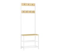 WOLTU Estantería Ropa Abierta, Perchero de Pie con 3 Estantes y 7 Ganchos, Armario Ropa Recibidor en Estructura Metálica y Madera, para Dormitorio y Salón, 60x31,5x170 cm, Roble Claro+Blanco
