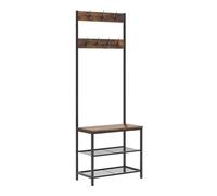 WOLTU Estantería Ropa Abierta, Perchero de Pie con 3 Estantes y 7 Ganchos, Armario Ropa Recibidor en Estructura Metálica y Madera, para Dormitorio y Salón, 60x31,5x170 cm, Negro + Marrón rústico