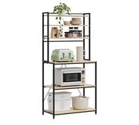 WOLTU Estantes de Cocina de 6 Niveles, Estanteria Almacenaje con 6 Ganchos, Organizador Cocina, Mueble para Microondas, Metal + Madera, 80x40x167 cm, Roble Claro+Negro