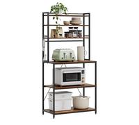 WOLTU Estantes de Cocina de 6 Niveles, Estanteria Almacenaje con 6 Ganchos, Organizador Cocina, Mueble para Microondas, Metal + Madera, 80x40x167 cm, Marrón Rústico+Negro