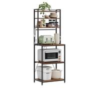 WOLTU Estantes de Cocina de 6 Niveles, Estanteria Almacenaje con 6 Ganchos, Organizador Cocina, Mueble para Microondas, Metal + Madera, 60x40x167 cm, Marrón Rústico+Negro