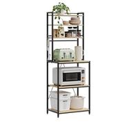 WOLTU Estantes de Cocina de 6 Niveles, Estanteria Almacenaje con 6 Ganchos, Organizador Cocina, Mueble para Microondas, Metal + Madera, 60x40x167 cm, Roble Claro+Negro