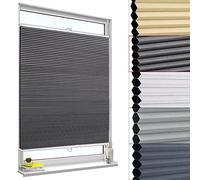 WOLTU Estor Persiana Plisada de Panal de Abeja sin Taladrar, 80x120cm Gris Oscuro-Blanco, Cortina Enrollable Plisado 100% Opaca para Puerta y Ventana, Protección Visual, Protección Solar UV
