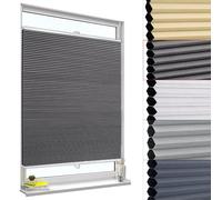 WOLTU Estor Persiana Plisada, Estor sin Taladrar Panal de Abeja, Cortina Enrollable Opaca, Persiana Térmica Blackout, Protección Solar, Estores Modernos para Ventanas, 50x130 cm, Gris Oscuro-Blanco