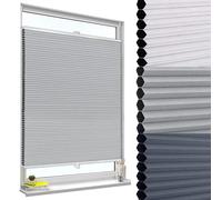 WOLTU Estor Persiana Plisada, Estor sin Taladrar Panal de Abeja, Cortina Enrollable Opaca, Persiana Térmica Blackout, Protección Solar, Estores Modernos para Ventanas, 75x120 cm, Gris-Blanco