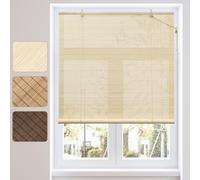 WOLTU Estores de Bambú, Persianas Enrollables para Exterior e Interior, Cortina de Bambú Natural, Estor Transpirable de Puertas o Ventanas, Protección Solar y Privacidad, Natural, 110x220 cm