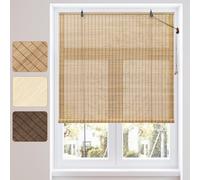 WOLTU Estores de Bambú, Persianas Enrollables para Exterior e Interior, Cortina de Bambú Natural, Estor Transpirable de Puertas o Ventanas, Protección Solar y Privacidad, Marrón, 60x220 cm