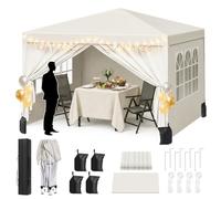 WOLTU Gazebo 3x3m Pop up con 4PCS Bolsas de Arena Vacía para Carpas Beis | UPF 50+ UV, impermeable, altura ajustable, estable, con bolsa transporte, Camping