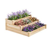 WOLTU Huerto Urbano de 3 Niveles, Jardinera de Madera, Huerto Elevado para Verduras Frutas y Flores, Diseño de Escalera, Jardinera Exterior para Patio Terraza Balcón Jardín, 92x92x35 cm