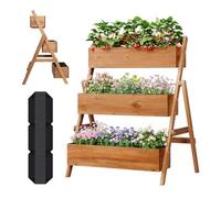 WOLTU Huerto Urbano Vertical de 3 Niveles, Jardineras Exteriores, Huerto Elevado con Estanterías para Verduras, Frutas y Flores, Maceta Madera de Plantas en Escalera, 80x62x100 cm, Marrón