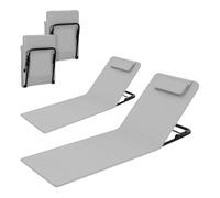 WOLTU Juego de 2 esterillas de playa, acolchadas, plegables, ligeras, respaldo ajustable en 3 niveles, con compartimento para almohada, bolsa de almacenamiento, tumbona de playa, plegable, color gris