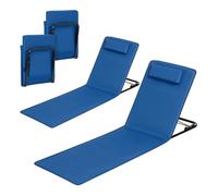 WOLTU Juego de 2 esterillas de playa, acolchadas, plegables, ligeras, respaldo ajustable en 3 niveles, con compartimento para almohada, bolsa de almacenamiento, tumbona de playa, plegable, color azul