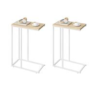 WOLTU Juego de 2 Mesa Auxiliar Mesa de Centro Mesita de Noche Mesa Portátil, Marco de Metal, Tablero de Madera Roble Brillante 45x25x63,5cm TSG17hei-2