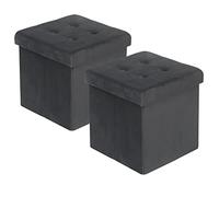 WOLTU Juego de 2 Plegable Taburete para Almacenamiento Otomanos Puff Caja de almacenaje con Tapa Reposapiés Sofá 37,5x37,5x38cm Gris