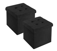 WOLTU Juego de 2 Plegable Taburete para Almacenamiento Otomanos Puff Caja de almacenaje con Tapa Reposapiés Sofá 37,5x37,5x38cm Negro