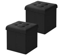 WOLTU Juego de 2 Puff Baúl Plegable CuadradoTaburete para Almacenamiento Otomanos Caja de almacenaje con Tapa Reposapiés Sofá 37,5x37,5x38cm Negro