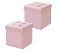 WOLTU Juego de 2 Puff Baúl Plegable CuadradoTaburete para Almacenamiento Otomanos Caja de almacenaje con Tapa Reposapiés Sofá 37,5x37,5x38cm Rosa
