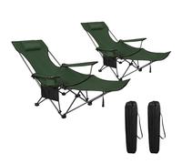 WOLTU Juego de 2 Silla Camping Plegable, Tumbona Camping Portátil con Portavasos, Reposacabezas y Bolsa Lateral, Marco de Acero, Carga Máxima 150 kg, para Picnic, Playa, Jardín, Pesca, Verde