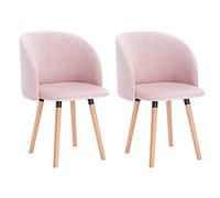 WOLTU Juego de 2 Sillas de Comedor, Silla de Cocina Tapizadas en Terciopelo, Sillas Ergonómicas con Respaldo y Brazos para Salón y Dormitorio, Estilo Nórdico, Patas de Madera, Rosa