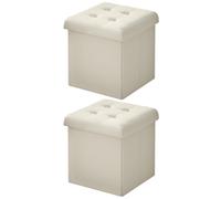WOLTU Juego de 2 Taburete Almacenaje 17 L, Baúl Plegable de Almacenamiento, Taburete Otomano en Lino Imitado, Taburete Reposapiés Plegable para Cama y Sofá, 30x30x30 cm, Crema