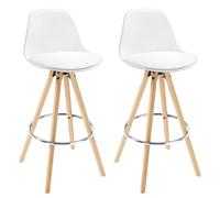 WOLTU Juego de 2 Taburete de Bar, Taburete Cocina con Respaldo y Reposapiés, para Cocina, Bar, Cuero Sintético, Blanco