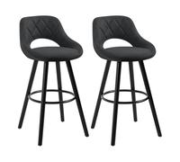 WOLTU Juego de 2 Taburetes Altos con Respaldo Ahuecado y Reposapiés, para Bistro, Cafeteria y Cocina, con Funda de Tela Sintética y Patas de Madera, Antracita