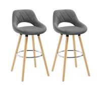WOLTU Juego de 2 Taburetes Altos con Respaldo Ahuecado y Reposapiés, para Bistro, Cafeteria y Cocina, con Funda de Lino y Patas de Madera, Gris Oscuro