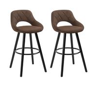 WOLTU Juego de 2 Taburetes Altos con Respaldo Ahuecado y Reposapiés, para Bistro, Cafeteria y Cocina, con Funda de Tela Sintética y Patas de Madera,Marrón rústico