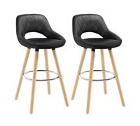 WOLTU Juego de 2 Taburetes Altos con Respaldo Ahuecado y Reposapiés, para Bistro, Cafeteria y Cocina, con Funda de Piel Sintética y Patas de Madera, Negro