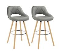 WOLTU Juego de 2 Taburetes Altos con Respaldo Ahuecado y Reposapiés, para Bistro, Cafeteria y Cocina, con Funda de Piel Sintética y Patas de Madera, Gris