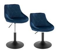 WOLTU Juego de 2 Taburetes Giratorios de Bar, Taburetes Altos Cocina com Respaldo, para Comedor Barra Cocina y Bar, Terciopelo, Azul