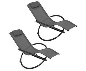 WOLTU Juego de 2 Tumbonas de Metal, Tumbona para Camping, Silla Mecedora de Relax, Ideal para Jardín, Playa, Terraza, Cubierta Transpirable de Textileno, Carga 160 kg, Gris, LS002gr-2