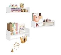 WOLTU Juego de 3 Estantes de Pared de Madera Infantil, 40cm Librería Infantil Específica, Estante Flotante de Madera Maciza, Adecuado para Habitaciones Infantiles y Guarderías, Blanco