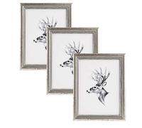 WOLTU Juego de 3 Marcos de Fotos de Madera Maciza 40x50cm, Marcos de Foto para Pared o Mesa, Marco de Póster en Vertical y Horizontal para Decoracion, Plata