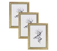 WOLTU Juego de 3 Marcos de Fotos de Madera Maciza 40x50cm, Marcos de Foto para Pared o Mesa, Marco de Póster en Vertical y Horizontal para Decoracion, Oro
