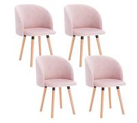 WOLTU Juego de 4 Silla de Comedor,Terciopelo,Rosa | Tapizadas,Ergonómicas con Respaldo y Brazos para Salón y Dormitorio, Estilo Nórdico, Patas de Madera