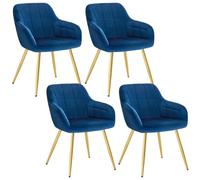 WOLTU Juego de 4 Sillas de Comedor,Terciopelo,Azul+Oro